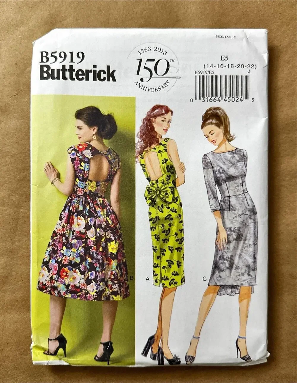 UNCUT Butterick 150 Anniversary pattern B5919 Misses' lined Dress size 14 - 22